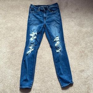 american eagle dark wash ripped skinny jeans